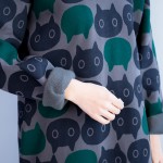 2016 Autumn Winter Fashion Korean Style Plus Size Women Brand Clothing Thicken Cotton casual Knee-length Print Cute Cat Dress