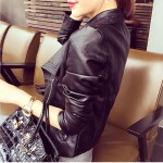 2016 Autumn Winter Large lapel Faux Leather jacket Women Outerwear Pu veste en cuir femme Zipper Motorcycle Coat jaqueta couro
