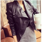 2016 Autumn Winter Large lapel Faux Leather jacket Women Outerwear Pu veste en cuir femme Zipper Motorcycle Coat jaqueta couro