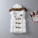 2016 Autumn Winter Women's Cotton Padded Outerwear Sleeveless Cotton Vest Easy Matching Horn Button Hooded Thick Cotton Jacket