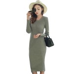 2016 Autumn/Winter Women Clothes Korea Sexy Solid Slit 3color O-Neck knitting Dress Wear To Party Bottoming Women Casual dresses