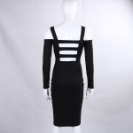 2016 Black White Sexy Solid Long Sleeve Bandage Party Dress Hollow Out Off The Shoulder Backless Midi Bodycon Women Dresses