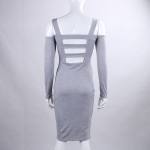 2016 Black White Sexy Solid Long Sleeve Bandage Party Dress Hollow Out Off The Shoulder Backless Midi Bodycon Women Dresses