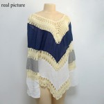 2016 Bohemian Lace crochet t-shirts for women long flare sleeve splice fashion t shirt vintage handmade knitted female t-shirt