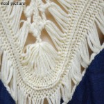 2016 Bohemian Lace crochet t-shirts for women long flare sleeve splice fashion t shirt vintage handmade knitted female t-shirt
