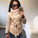 2016 Down jacket women duck down coat irrgeular high collar with belt parkas for women winter 3 colors warm outerwear coats