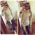 2016 Down jacket women duck down coat irrgeular high collar with belt parkas for women winter 3 colors warm outerwear coats