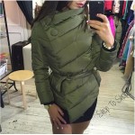 2016 Down jacket women duck down coat irrgeular high collar with belt parkas for women winter 3 colors warm outerwear coats