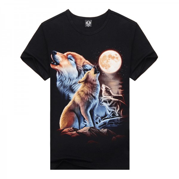 2016 Fashion Brand Men's T shirt 3D Wolf Print T shirt Summer Short Sleeve Shirts Tops M~3XL Big Size Cotton Tees Free Shipping