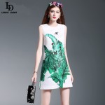 2016 Fashion Runway Dress Summer New Women's High Quality Sleeveless Animal Diamonds Beading Jacquard Print Straight Dress