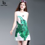 2016 Fashion Runway Dress Summer New Women's High Quality Sleeveless Animal Diamonds Beading Jacquard Print Straight Dress