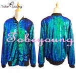 2016 Fashion Sequins Bomber Jacket Women Autumn Long Sleeve Zip Up Biker Motorcycle Baseball Jackets Loose Coat femme Outwear