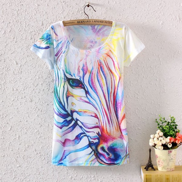 2016 Fashion Vintage Spring Summer Women Lady Girl Short Sleeve Horse Graphic Printed T Shirt Tee Tops Print