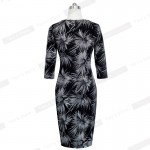 2016 Floral Work Dress Elegant Print 3/4 Sleeve Women Fashion Sheath Black Pencil Bodycon Female Formal Vintage Dress b283