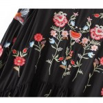 2016 Flower Embroidery Dress New Autumn Woman O Neck Long Sleeve Dresses Femme Black Loose Dress Vintage Vestidos