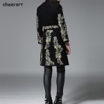 2016 Gold Embroidery Floral Wool Coat Women Vintage Black Parka Long Woolen Winter Faux Cashmere Coat Female Ladies Overcoat