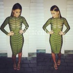 2016 HOT New Free Shipping Fabulous Popular Sheer Mesh Striped Studed Embelished Long Sleeves Club Celebrity Party Bandage Dress