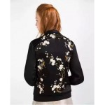 2016 Harajuku Bird Plum Flower Embroidery Jacket New Women Contrast color Floral Bomber Jacket Coat Pilots Outerwear Black