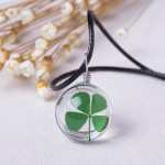 2016 Hot Fashion Crystal glass Ball Clover Necklace Long Strip Leather Chain Pendant Necklaces Women Lucky Wish Locket Jewelry