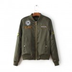 2016 Hot Sale Autumn Winter Ladies Flight Bomber Jackets Women Casual Short Thick Coat Ourterwear Army Green Embroidered Patch