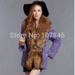 2016 Lady Fashion Natural Rabbit Fur Coat Jacket Raccoon Fur Collar Winter Women Fur Trench Outerwear Coats 3XL 4XL VK1477