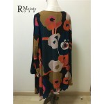 2016 Large Size Dresses Hit Color Printing Long Sleeve Spring Loose Chiffon Dress for Women with Necklace(R.Melody XM0002