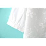 2016 Latest Summer Women Lace Flower Embroidery Blouse Women's White Loose Cotton and Linen Blouse Ladies Fashion Tops Shirt