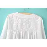 2016 Latest Summer Women Lace Flower Embroidery Blouse Women's White Loose Cotton and Linen Blouse Ladies Fashion Tops Shirt