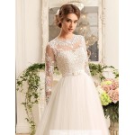 2016 Luxury Long Wedding Dresses Cheap A-line White Tulle Appliques Long Sleeves Bridal Gowns Scoop Robe De Mariage P161044