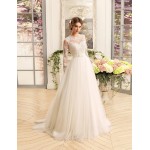 2016 Luxury Long Wedding Dresses Cheap A-line White Tulle Appliques Long Sleeves Bridal Gowns Scoop Robe De Mariage P161044
