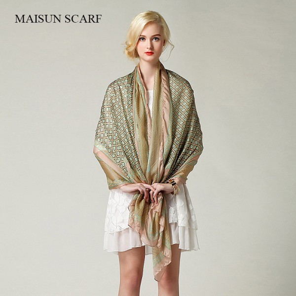 2016 Maisun New Style Shawl Brand Tartan Design Silk Scarf 180x110cm Big Size Hijab Fashion Silk Scarves For Women