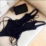 2016 NEW white bandage one piece swimsuit black triangle bandage one piece swimwear bandage halter bathing suit sexy bodysuit