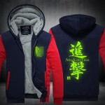 2016 New  Attack on Titan  Winter Jackets hoodie Anime Luminous Hooded Thick Zipper Men Sweatshirts USA EU size Plus size