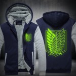 2016 New  Attack on Titan  Winter Jackets hoodie Anime Luminous Hooded Thick Zipper Men Sweatshirts USA EU size Plus size