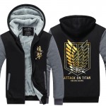 2016 New  Attack on Titan  Winter Jackets hoodie Anime Luminous Hooded Thick Zipper Men Sweatshirts USA EU size Plus size