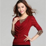 2016 New Arrival  Autumn and Winter Plus Size Women shirt Korean Fashion Thin False Two Cover Belly Leopard Lace Shirt 104J 25