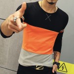 2016 New Arrival Men's Brand T Shirt Fashion Trend Orange Yellow Patckwork Casual T Shirts Men Slim Fitness Plus Size T SHIRT