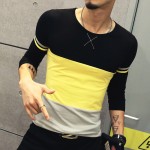 2016 New Arrival Men's Brand T Shirt Fashion Trend Orange Yellow Patckwork Casual T Shirts Men Slim Fitness Plus Size T SHIRT