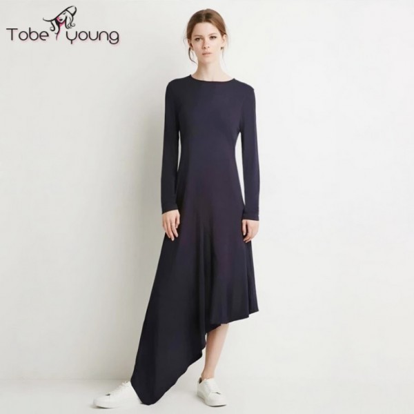 2016 New Casual Irregular Long Dress Women Autumn Fall Long Sleeve Slim Knitted Maxi Dresses Femininas XS-XXL Plus Size