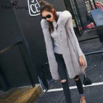 2016 New Elegant Faux Fur Gilet Vest Coat Autumn Winter Warm Hooded Overcoat Parkas Femininas S-3XL Plus Size Outwear Waistcoat