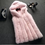 2016 New Elegant Faux Fur Gilet Vest Coat Autumn Winter Warm Hooded Overcoat Parkas Femininas S-3XL Plus Size Outwear Waistcoat