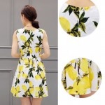 2016 New Fashion Summer Dress Vintage Sleeveless Vestido Lemon Dresses O-Neck Print Pleated Women Dress Party Saias Femininas