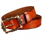 2016 New Fashion Wide Genuine leather belt woman vintage Floral Cow skin belts women Top quality strap female for jeans