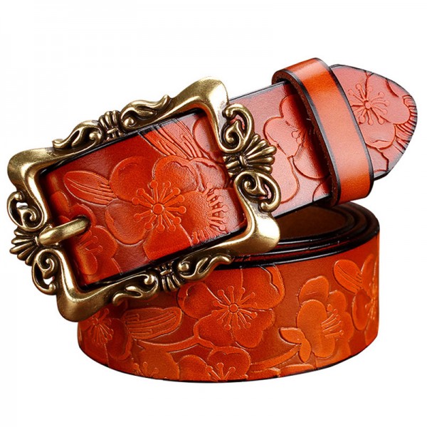 2016 New Fashion Wide Genuine leather belt woman vintage Floral Cow skin belts women Top quality strap female for jeans