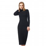 2016 New Fashion Women Sexy Black Party Dress Long Sleeve Turtleneck Winter Maxi Dress Slim Work Wear Office Dress Vestidos