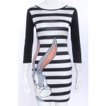 2016 New Fashion women summer style cute bodycon vintage cartoon print striped rabbit sexy slim mini Dress Vestidos Curto Cortos