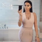 2016 New Free Shipping Chic Nude Vneck Lace Up Waistline Special Bottom Celebrity Party Style Wholesale Bandage Dress
