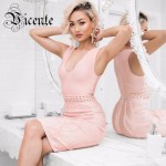 2016 New Free Shipping Chic Nude Vneck Lace Up Waistline Special Bottom Celebrity Party Style Wholesale Bandage Dress