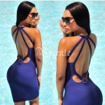 2016 New Free Shipping! Goregous Sexy V-neck Halter Back Cross Straps Celebrity Party Bandage Dress