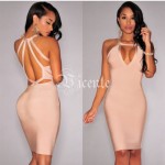 2016 New Free Shipping! Goregous Sexy V-neck Halter Back Cross Straps Celebrity Party Bandage Dress